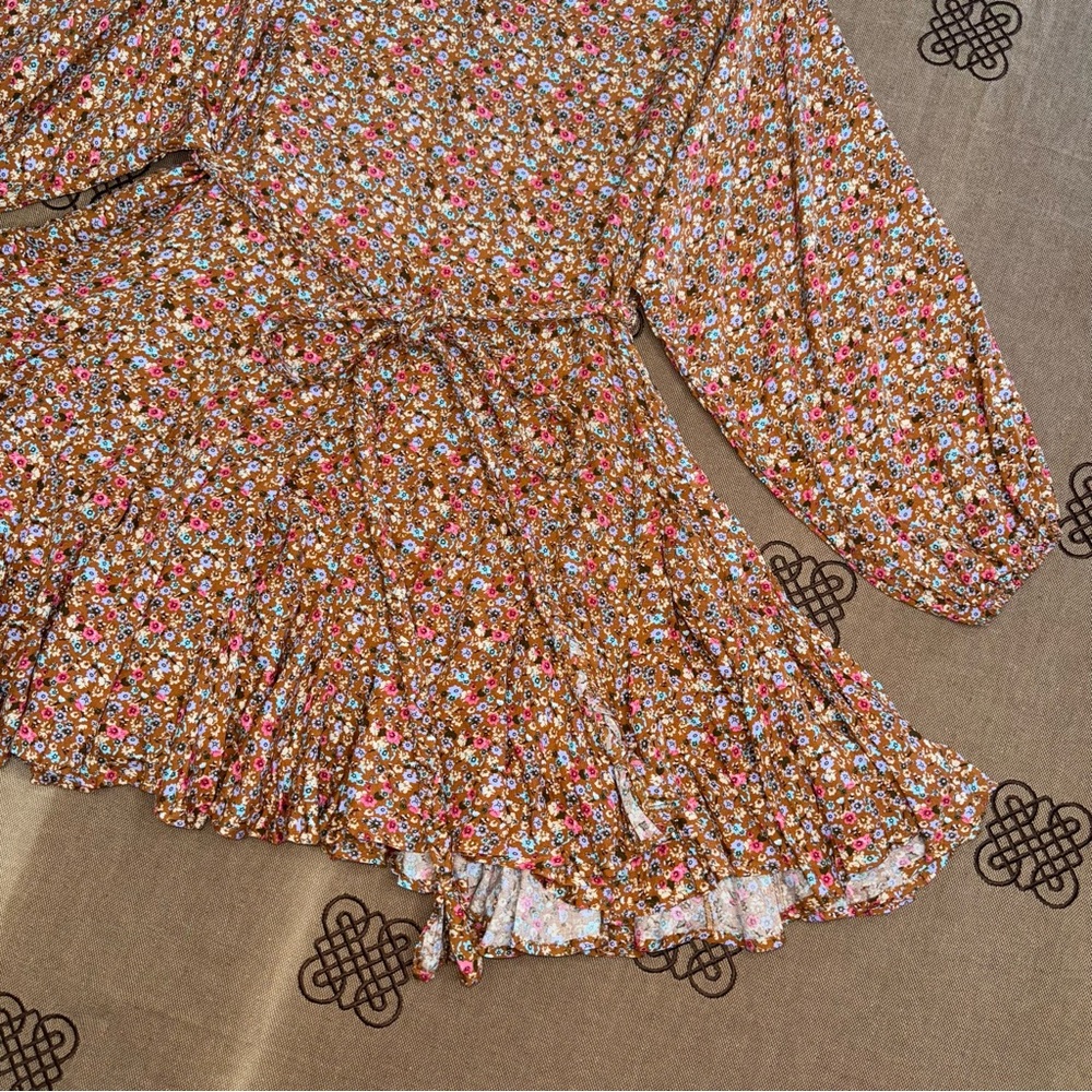 Aura Ella Mini Print Braided Brll Short Dress In Brown /Multi Floral Print - Picture 4 of 16